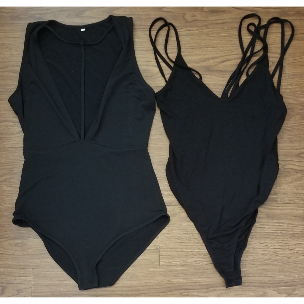 Lot of 2 Black Bodysuits Size Medium M